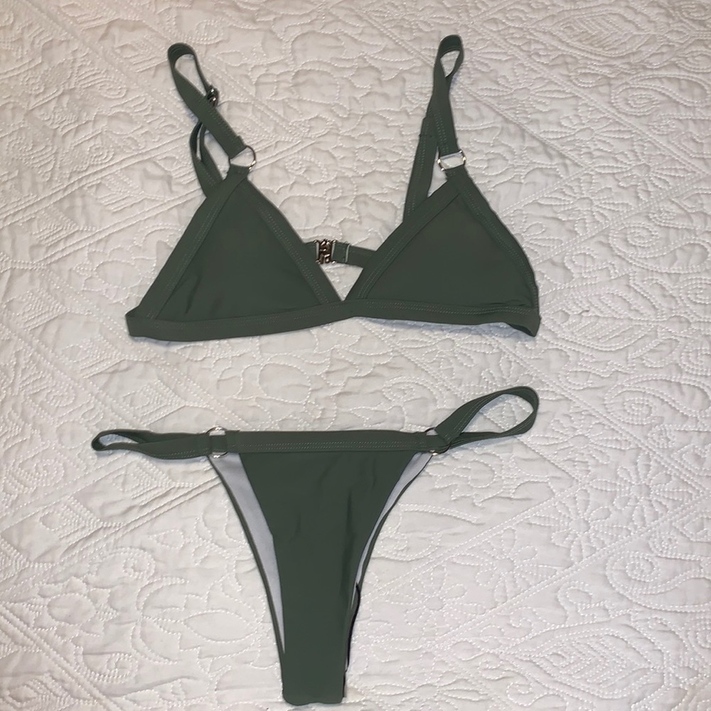 Olive green bikini set top and bottoms